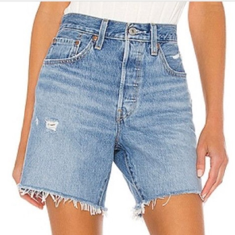 LEVI’S Mid Thigh Distressed Denim High Waisted Blue Jean Shorts